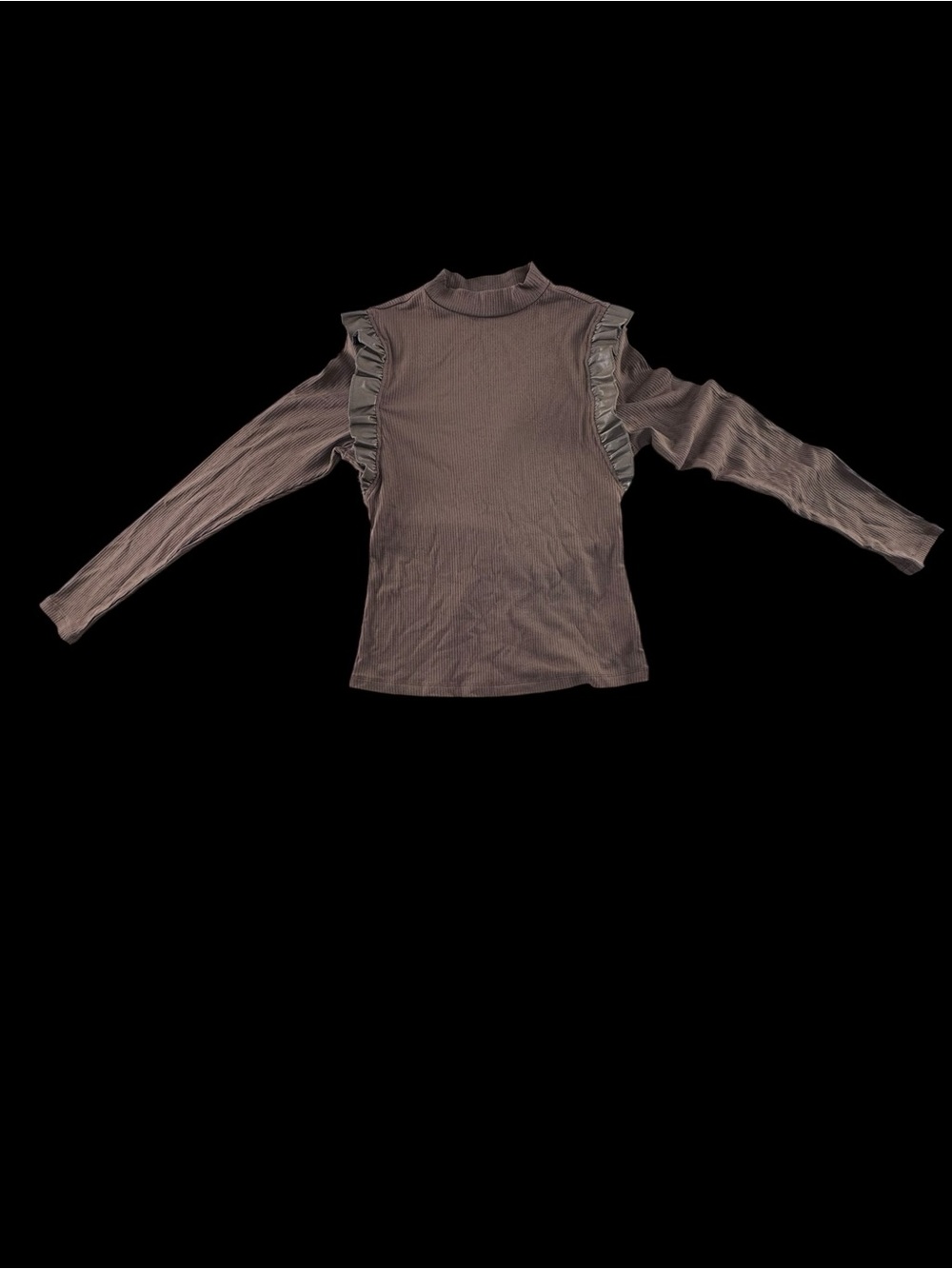 Doe & Rae Brown Ruffle-Trim Long Sleeve Top sm